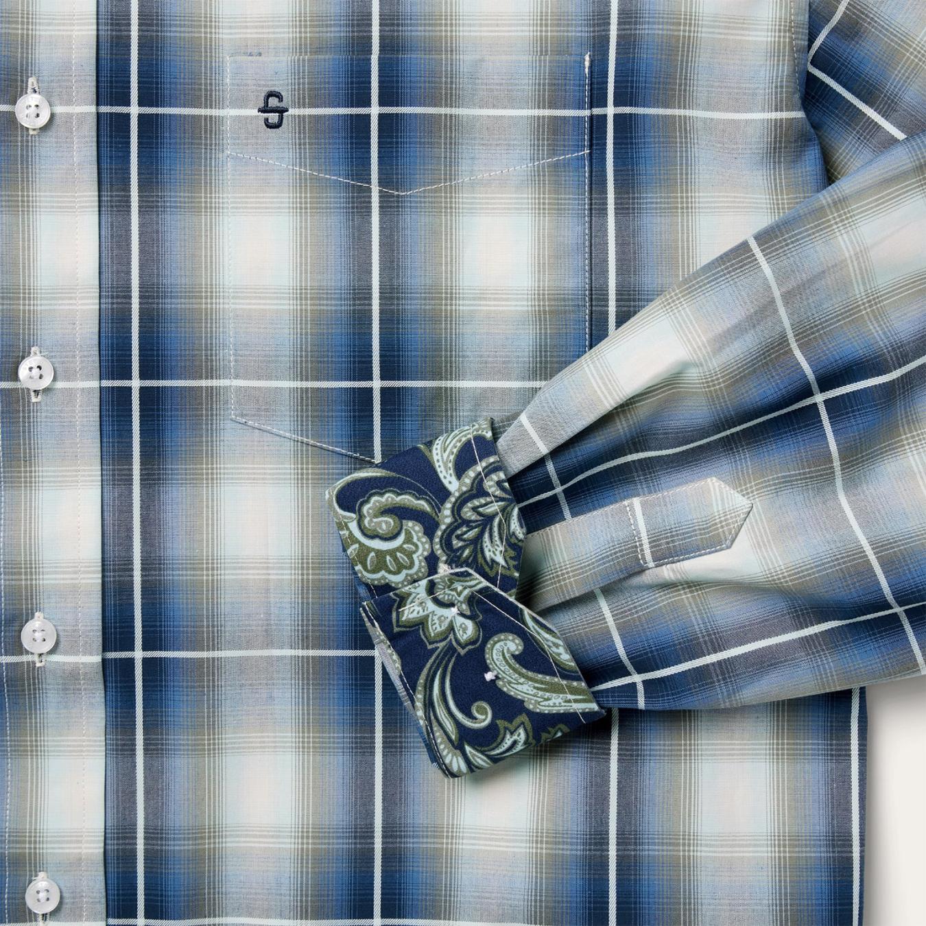Men Classic Cut Stetson Crystal Plaid Button Down Shirt Blue