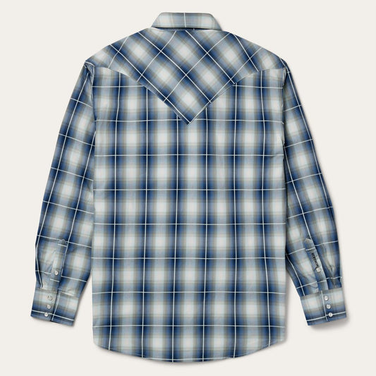 Men Classic Cut Stetson Crystal Plaid Western Shirt Blue