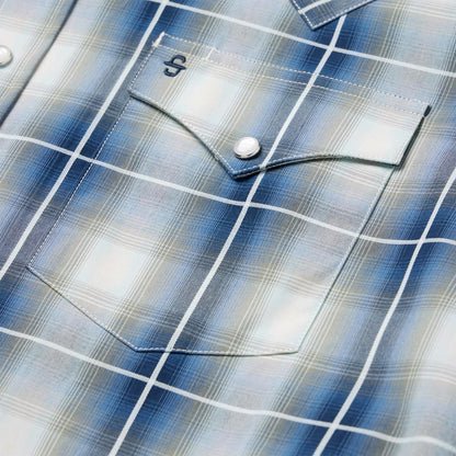 Men Classic Cut Stetson Crystal Plaid Western Shirt Blue