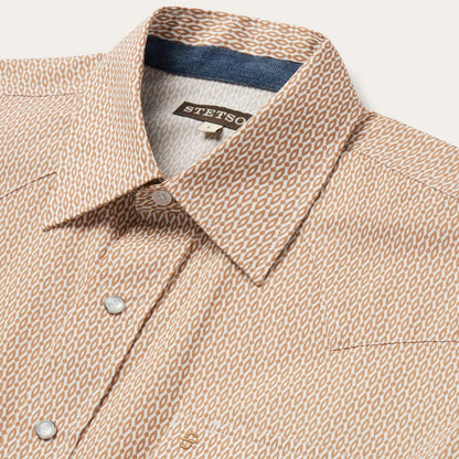 Men Classic Cut Stetson Diamond Print Western Shirt Orange