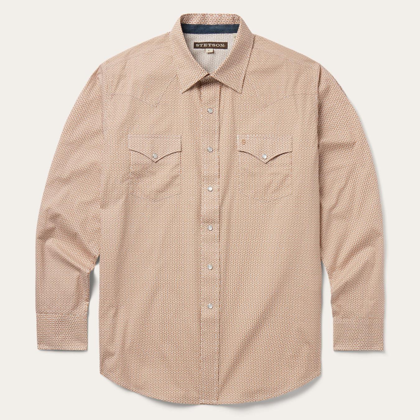 Men Classic Cut Stetson Diamond Print Western Shirt Orange