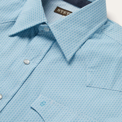 Men Classic Cut Stetson Geo Western Shirt Blue