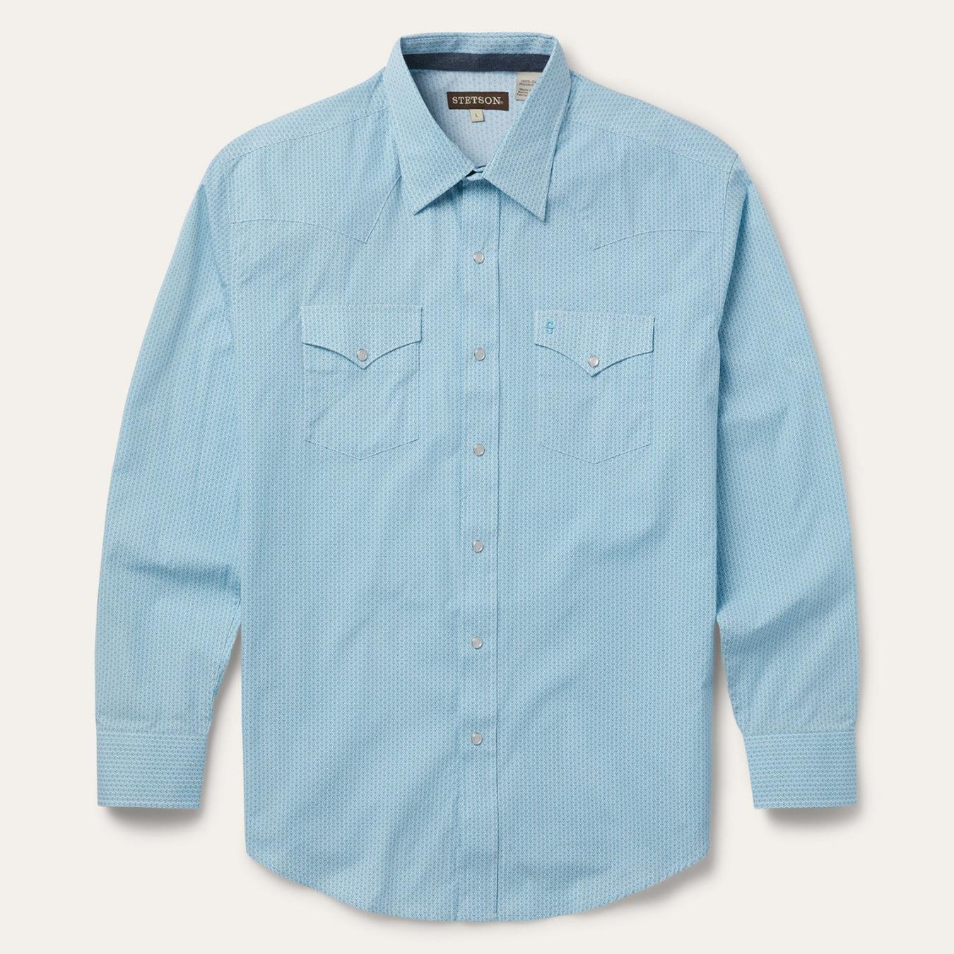 Men Classic Cut Stetson Geo Western Shirt Blue