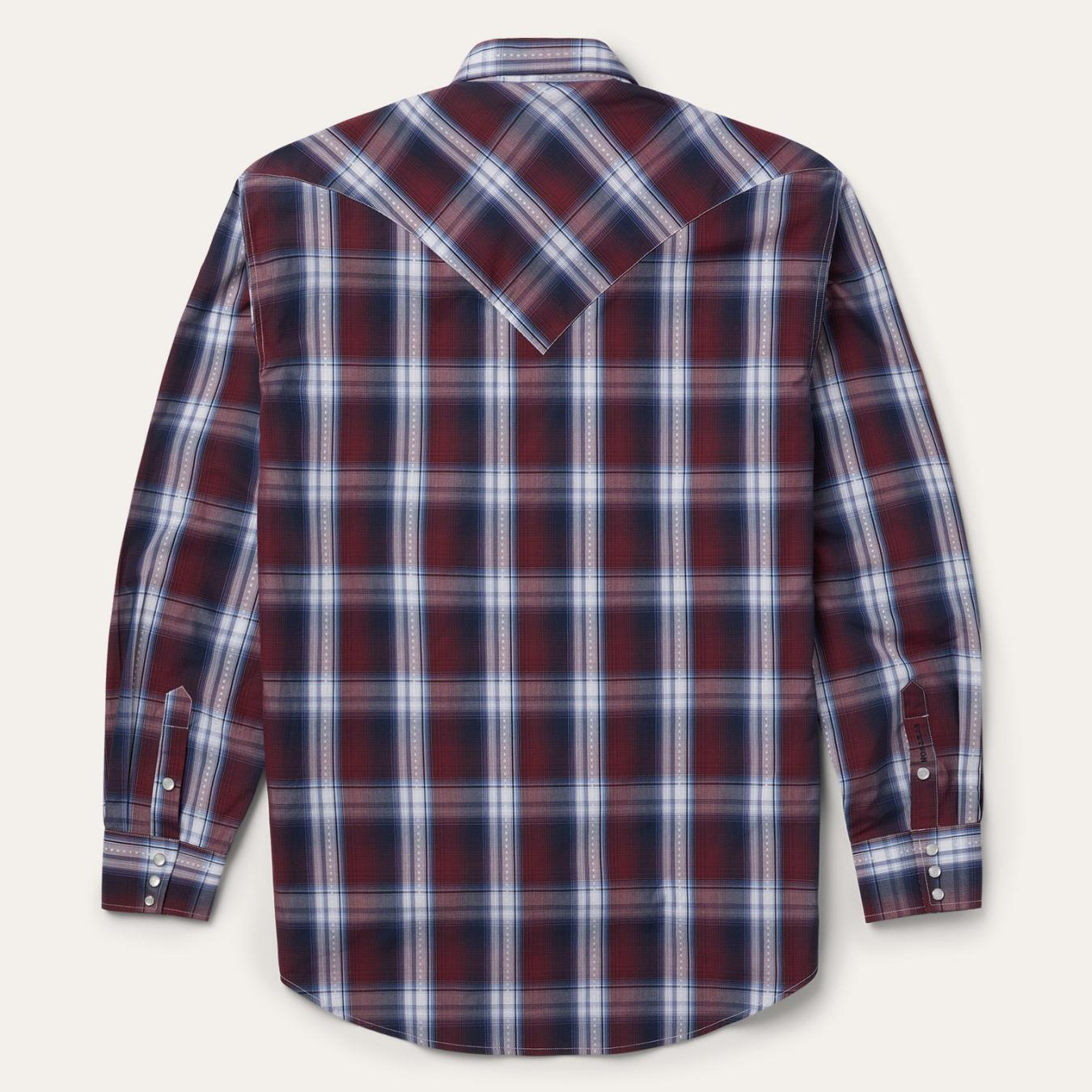 Men Classic Cut Stetson Good Luck Plaid Western Shirt Wine