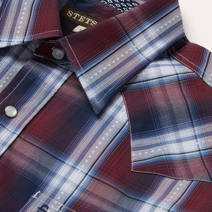 Men Classic Cut Stetson Good Luck Plaid Western Shirt Wine