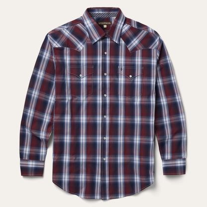 Men Classic Cut Stetson Good Luck Plaid Western Shirt Wine