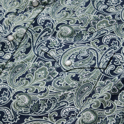 Men Classic Cut Stetson Greenspring Paisley Print Western Shirt Blue