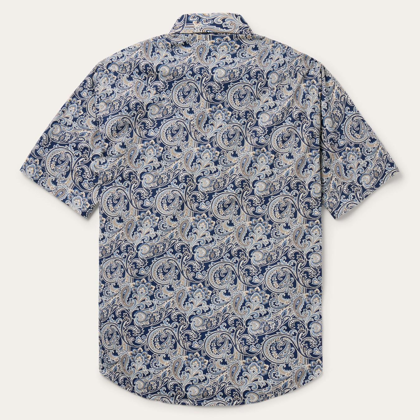 Men Classic Cut Stetson Greenspring Paisley Short Sleeve Western Shirt Blue