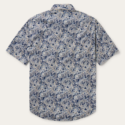 Men Classic Cut Stetson Greenspring Paisley Short Sleeve Western Shirt Blue