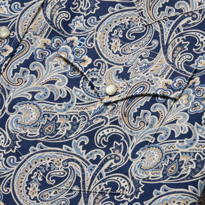 Men Classic Cut Stetson Greenspring Paisley Short Sleeve Western Shirt Blue