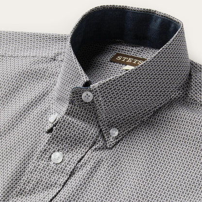 Men Classic Cut Stetson Grey Geo Print Button Front Shirt Grey