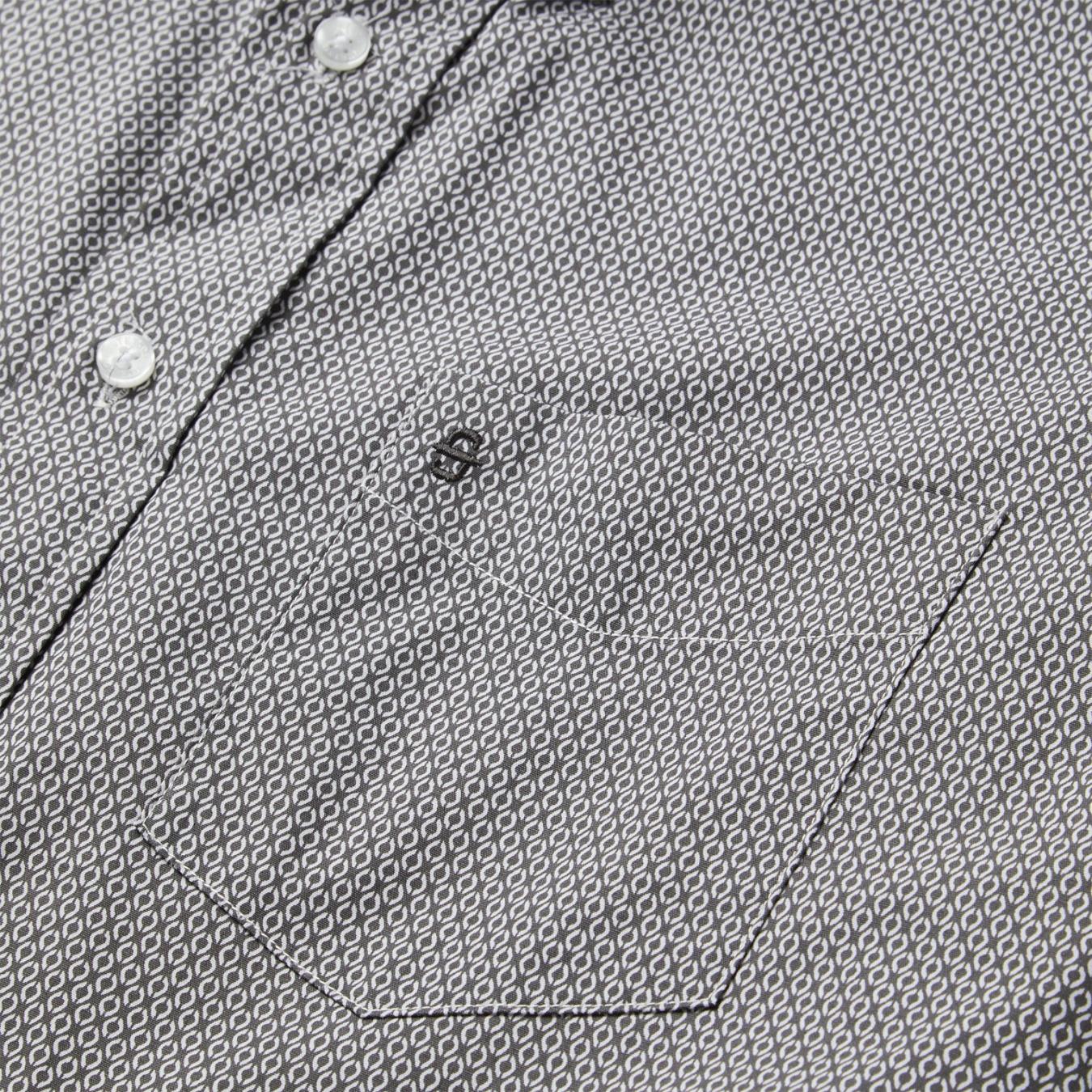 Men Classic Cut Stetson Grey Geo Print Button Front Shirt Grey