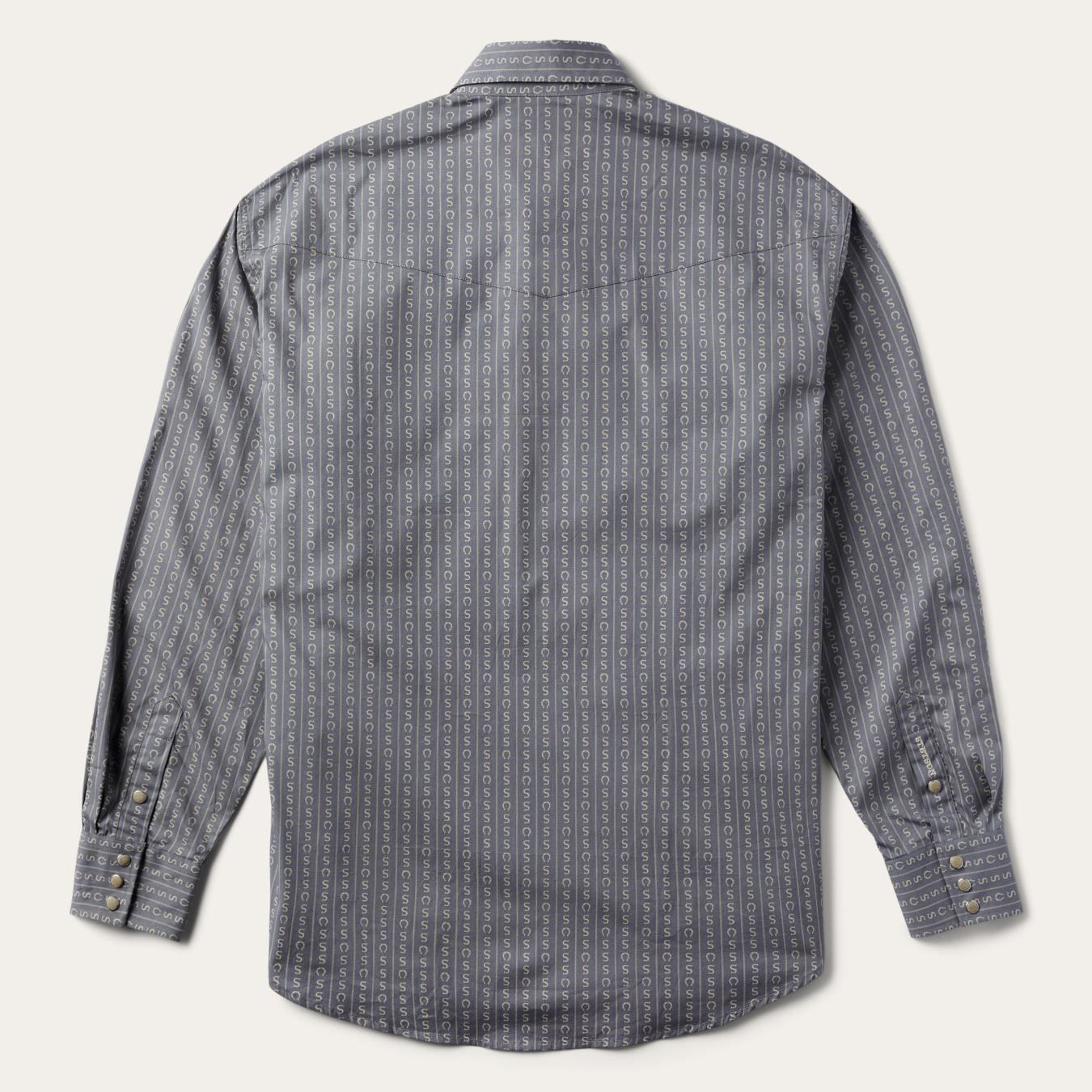 Men Classic Cut Stetson Horseshoe Stripe Print Shirt Grey