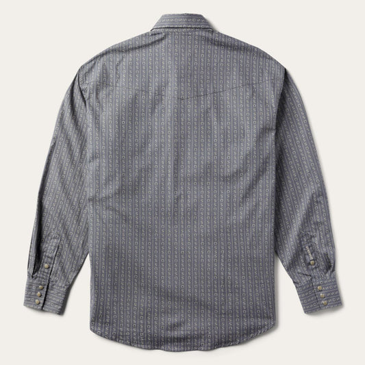 Men Classic Cut Stetson Horseshoe Stripe Print Shirt Grey
