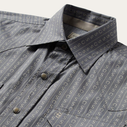 Men Classic Cut Stetson Horseshoe Stripe Print Shirt Grey