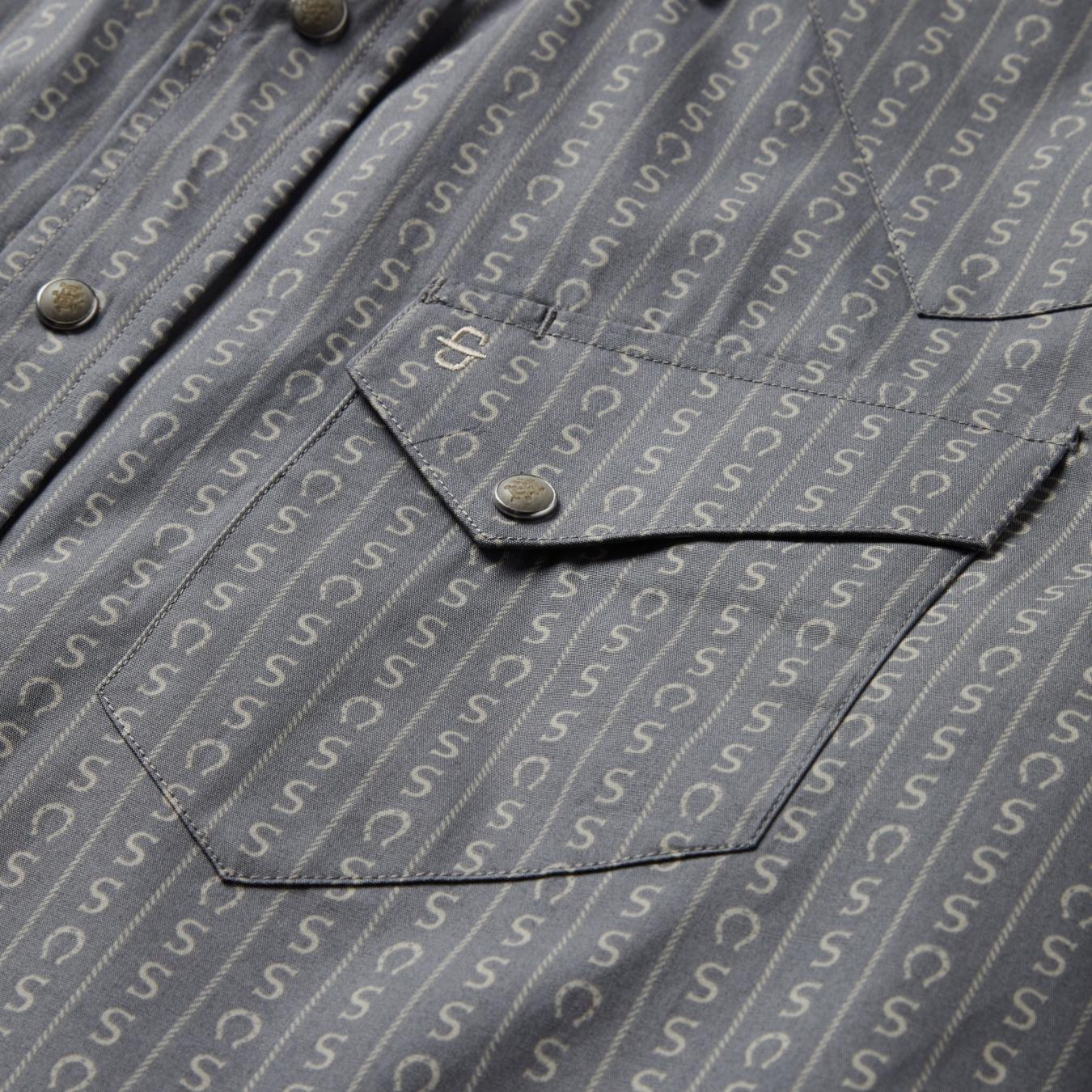 Men Classic Cut Stetson Horseshoe Stripe Print Shirt Grey