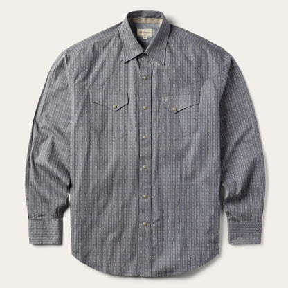 Men Classic Cut Stetson Horseshoe Stripe Print Shirt Grey