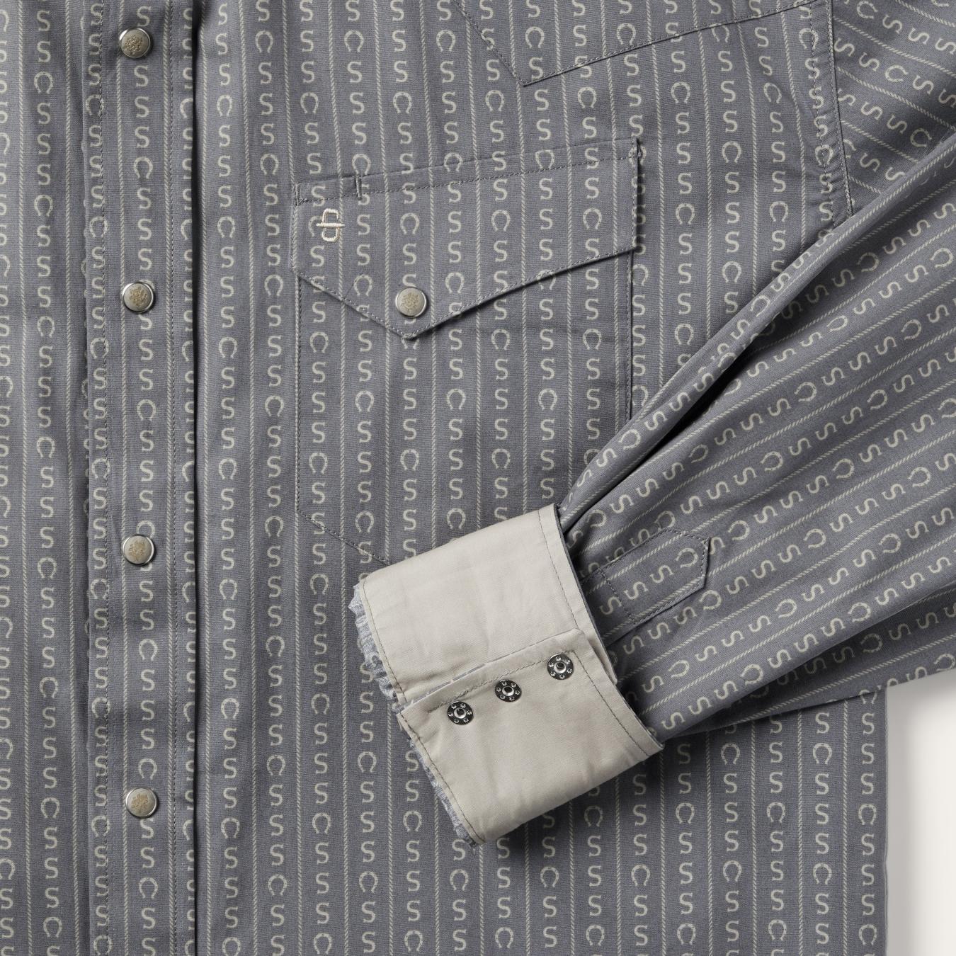 Men Classic Cut Stetson Horseshoe Stripe Print Shirt Grey
