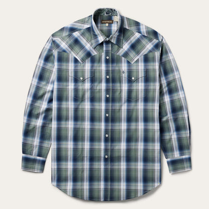 Men Classic Cut Stetson Lucky Diamond Plaid Western Shirt Green