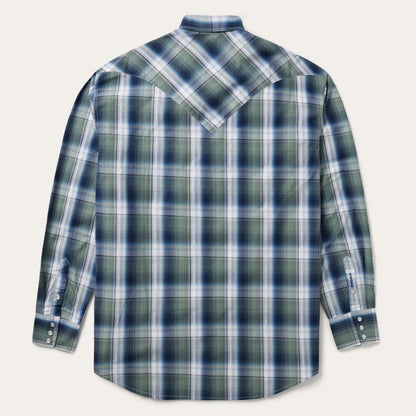 Men Classic Cut Stetson Lucky Diamond Plaid Western Shirt Green
