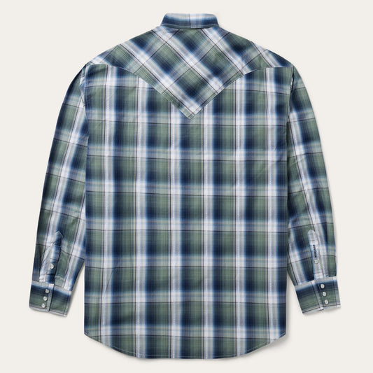 Men Classic Cut Stetson Lucky Diamond Plaid Western Shirt Green