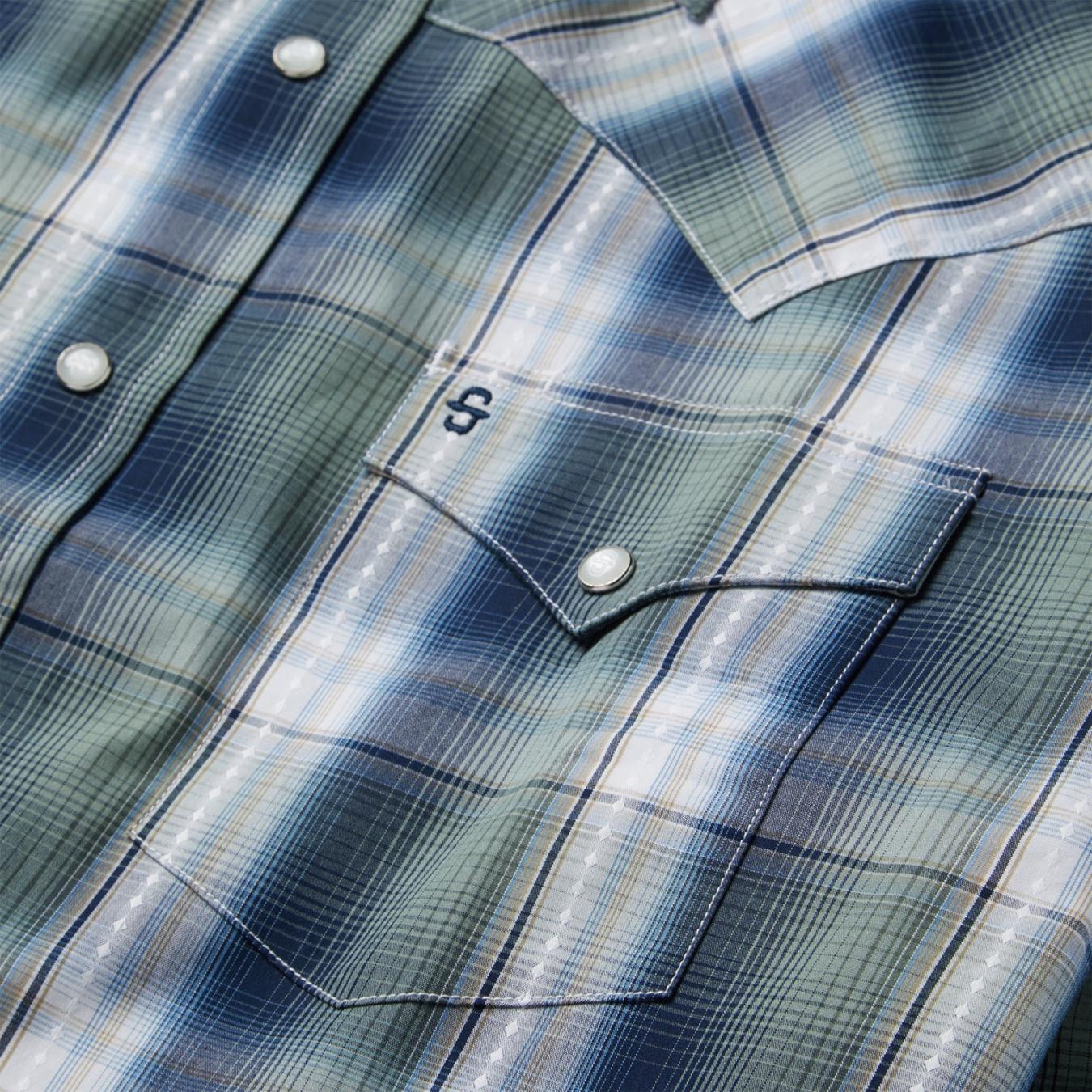 Men Classic Cut Stetson Lucky Diamond Plaid Western Shirt Green