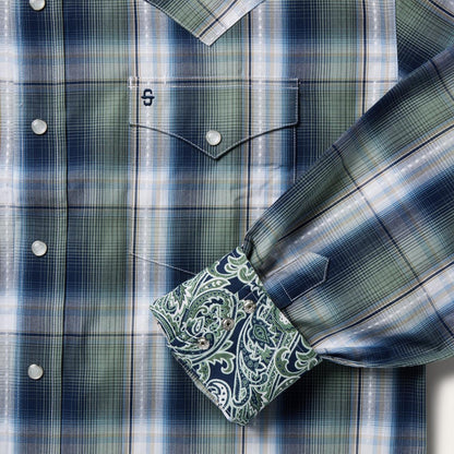 Men Classic Cut Stetson Lucky Diamond Plaid Western Shirt Green
