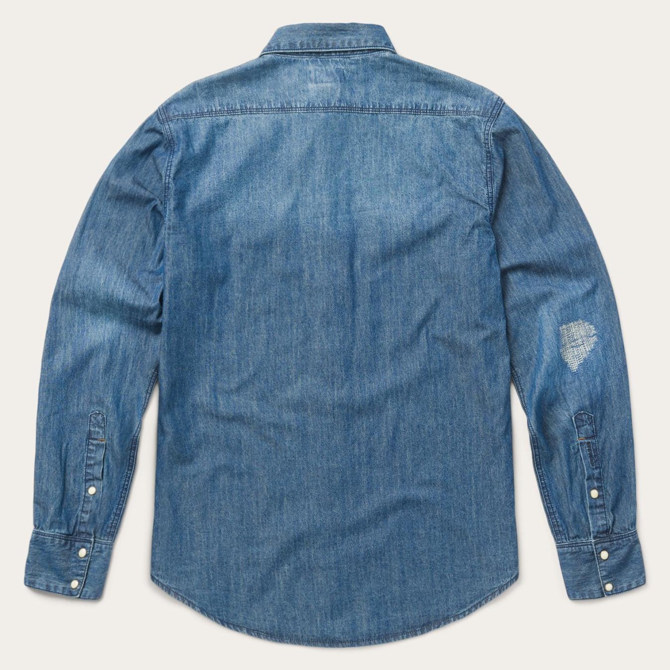 Men Classic Cut Stetson Medium Blue Denim Shirt Blue