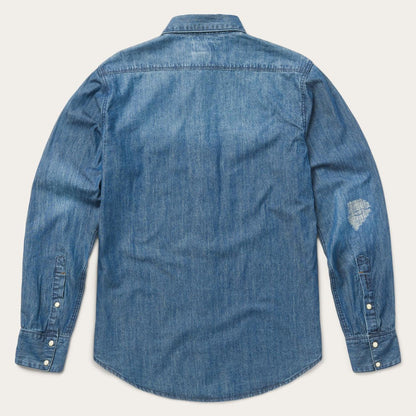 Men Classic Cut Stetson Medium Blue Denim Shirt Blue