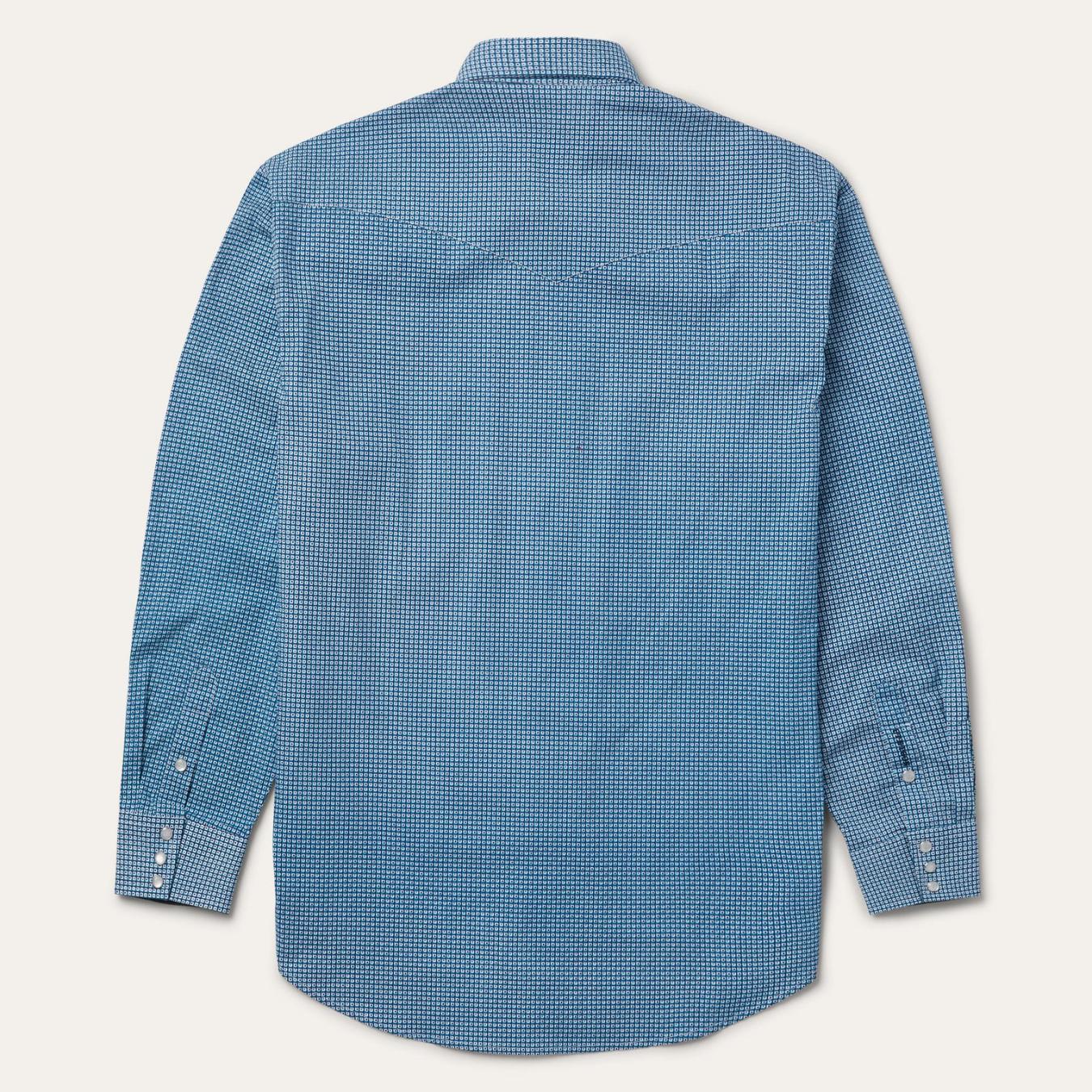 Men Classic Cut Stetson Micro Print Western Shirt Blue