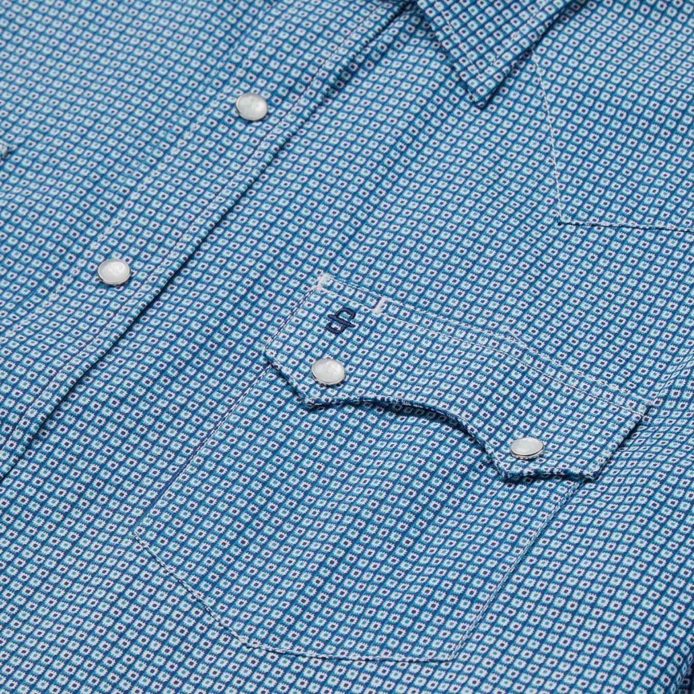 Men Classic Cut Stetson Micro Print Western Shirt Blue