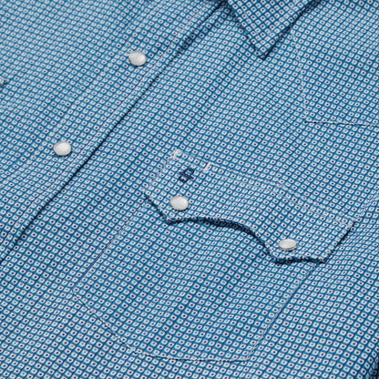 Men Classic Cut Stetson Micro Print Western Shirt Blue