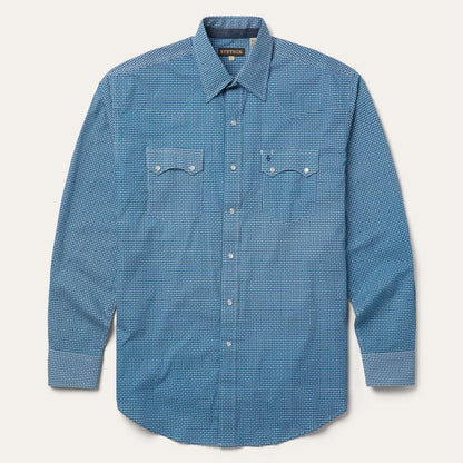 Men Classic Cut Stetson Micro Print Western Shirt Blue