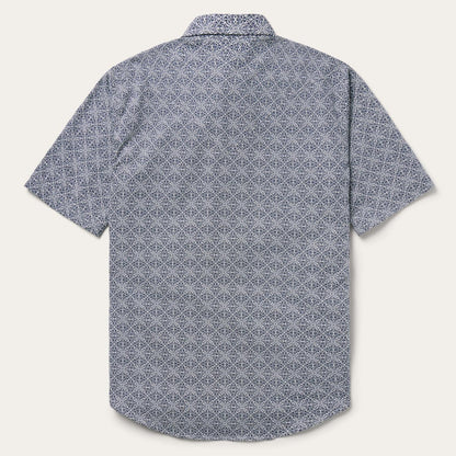 Men Classic Cut Stetson Navy Print Short Sleeve Western Shirt Blue