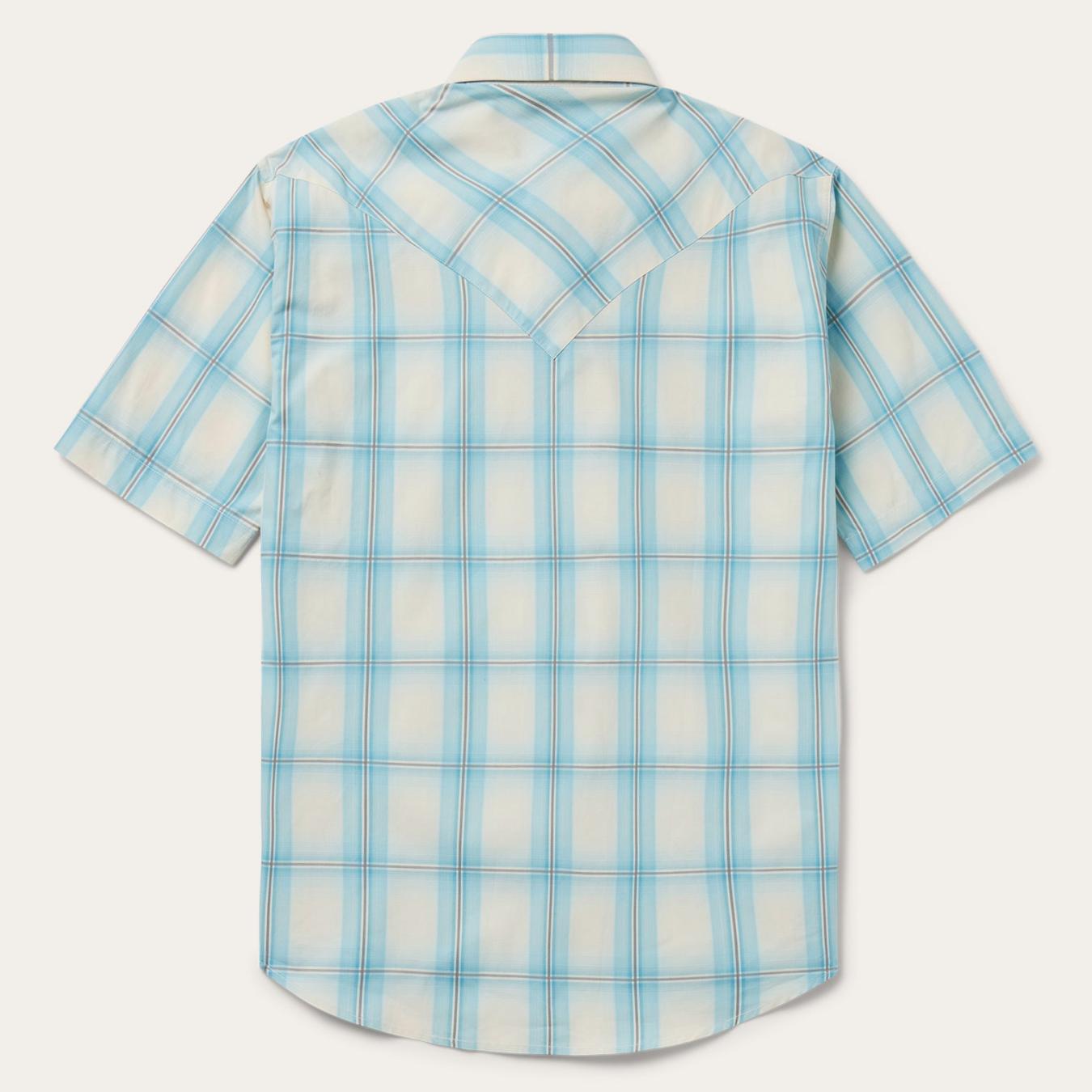 Men Classic Cut Stetson Ombre Plaid Short Sleeve Western Shirt Blue