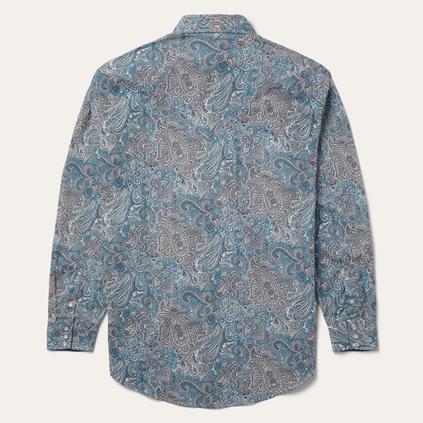 Men Classic Cut Stetson Paisley Western Shirt Green