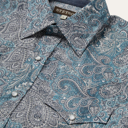 Men Classic Cut Stetson Paisley Western Shirt Green