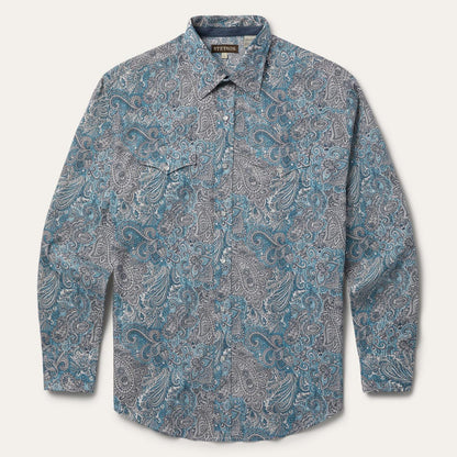 Men Classic Cut Stetson Paisley Western Shirt Green
