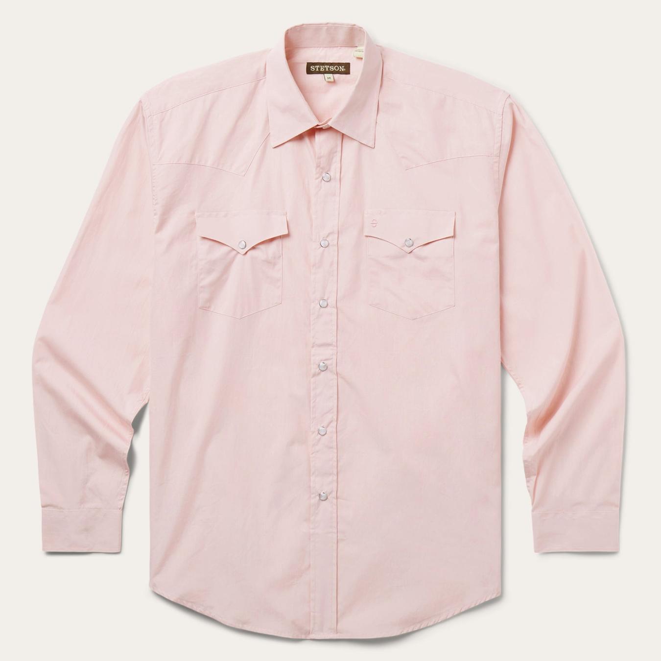 Men Classic Cut Stetson Pink End-On-End Western Shirt Pink