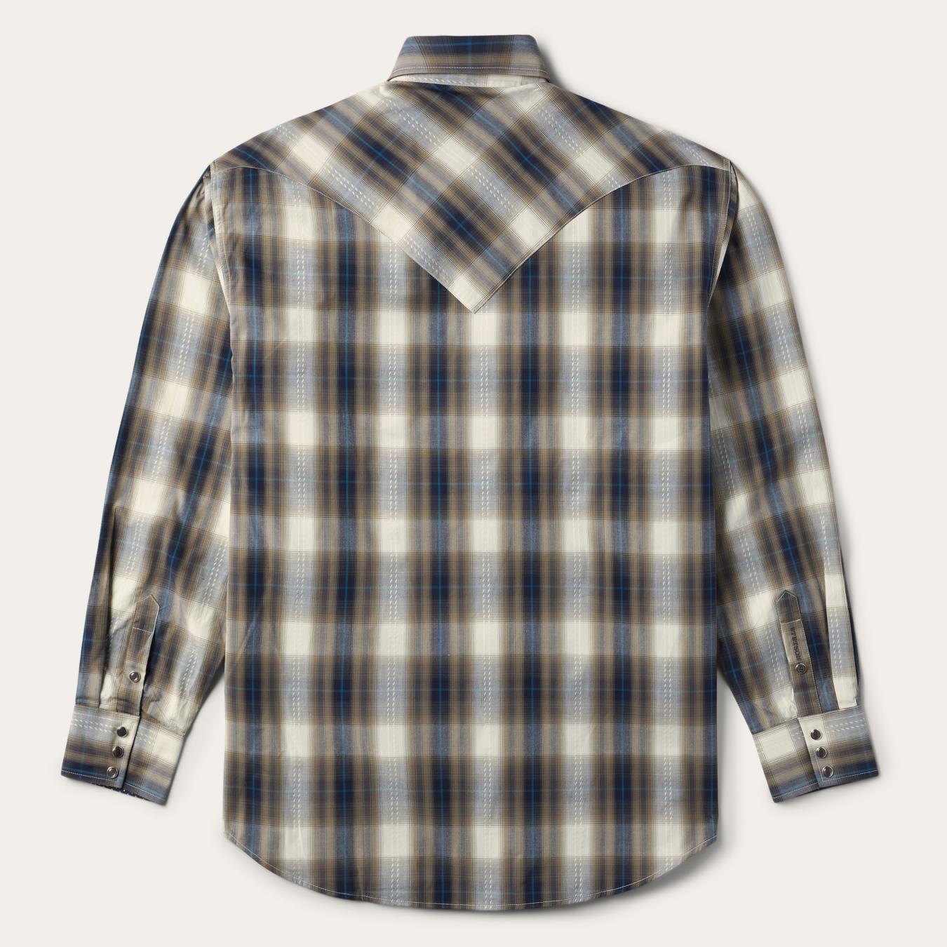 Men Classic Cut Stetson Ranch Plaid Dobby Western Shirt Brown