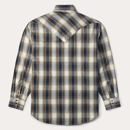 Men Classic Cut Stetson Ranch Plaid Dobby Western Shirt Brown