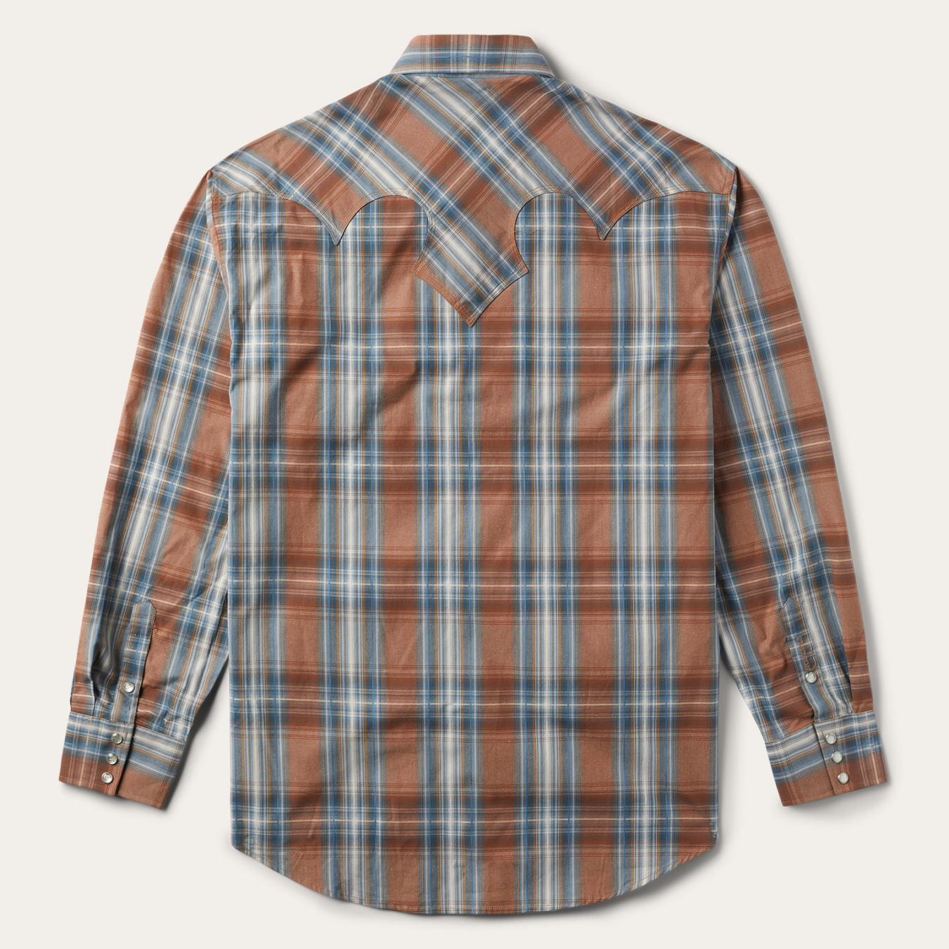 Men Classic Cut Stetson Rustic Plaid Western Shirt Brown