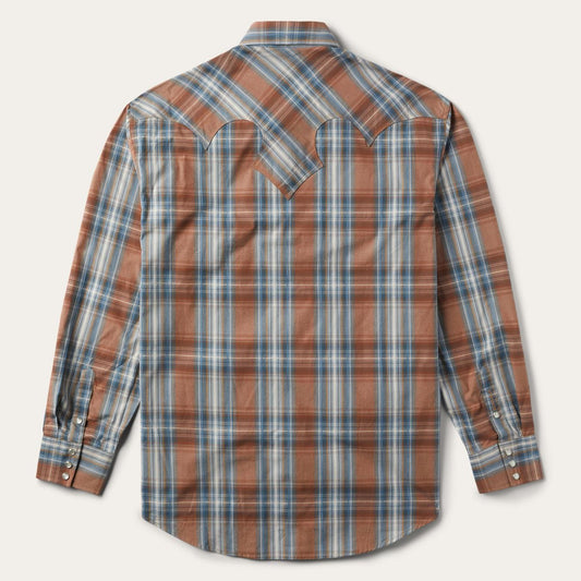 Men Classic Cut Stetson Rustic Plaid Western Shirt Brown