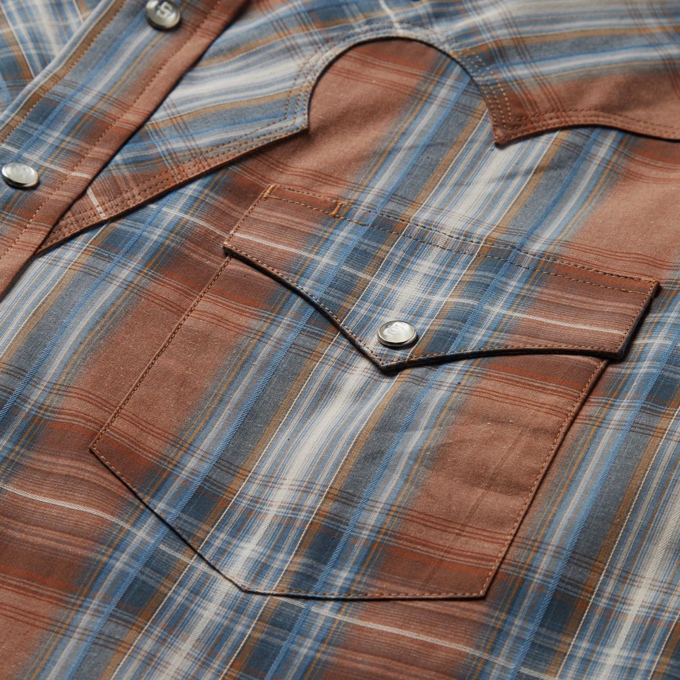 Men Classic Cut Stetson Rustic Plaid Western Shirt Brown