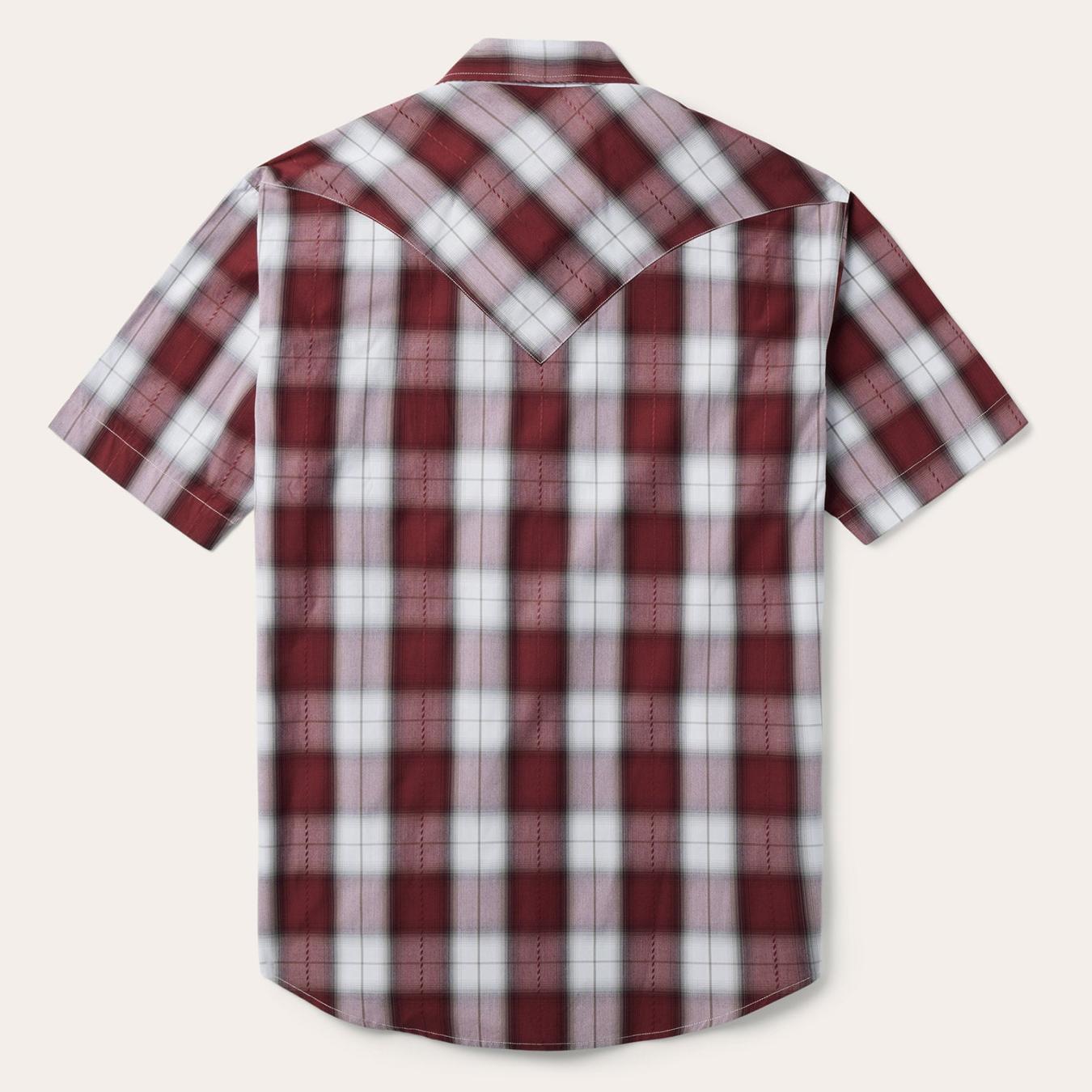 Men Classic Cut Stetson Shadow Plaid Short Sleeve Western Shirt Wine