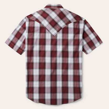 Men Classic Cut Stetson Shadow Plaid Short Sleeve Western Shirt Wine