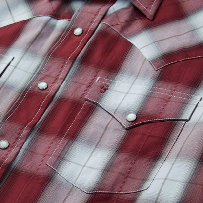 Men Classic Cut Stetson Shadow Plaid Short Sleeve Western Shirt Wine
