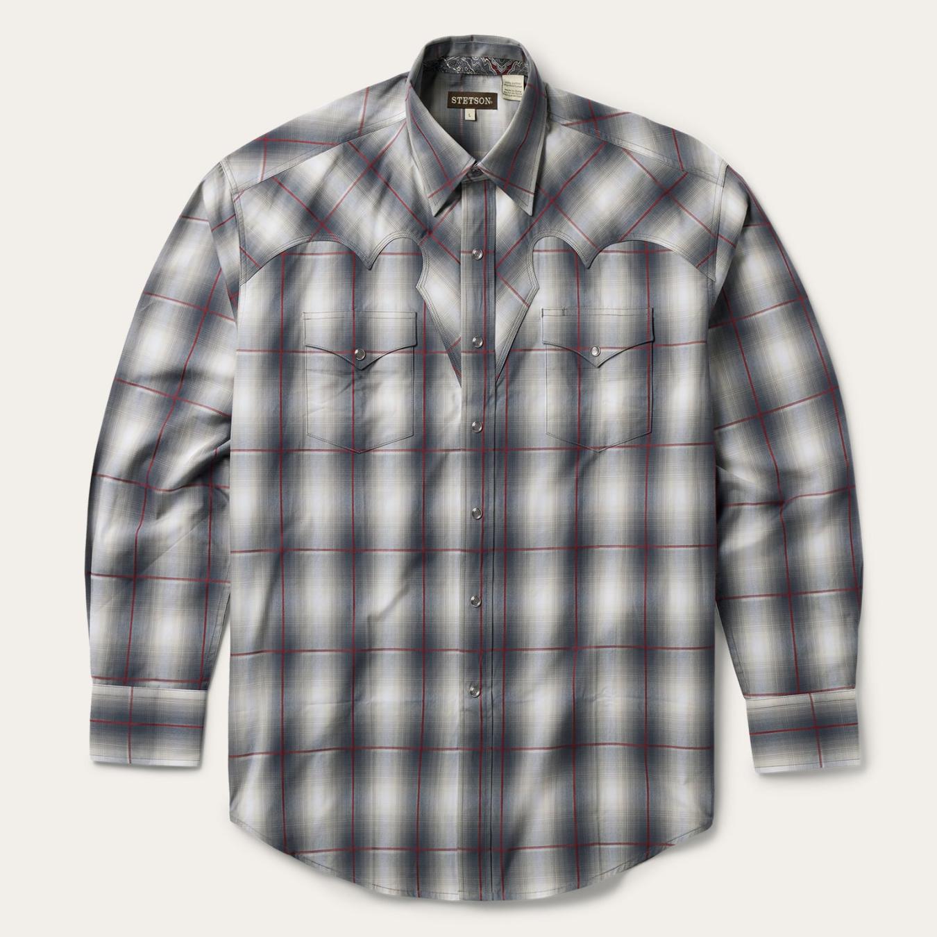 Men Classic Cut Stetson Smoke Ombre Western Shirt Grey