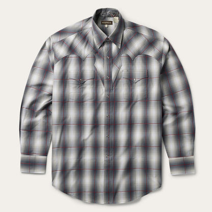 Men Classic Cut Stetson Smoke Ombre Western Shirt Grey