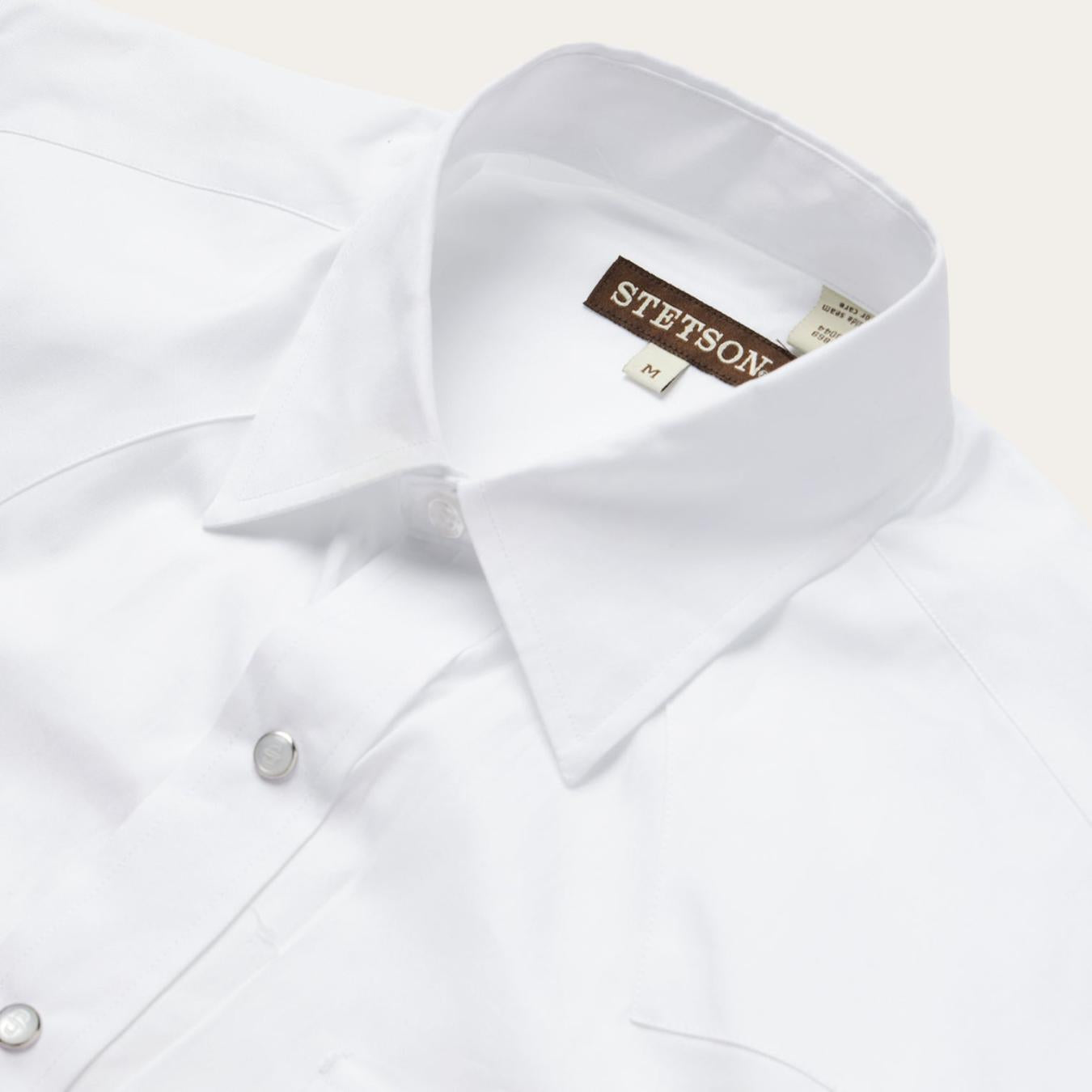Men Classic Cut Stetson White Pinpoint Oxford Western Shirt White